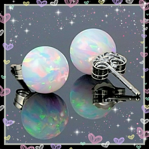 Moon Goddess Boutique Jewelry - 1 pr. Elegant White Fire Opal 925 Sterling silver